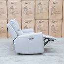The Connor Three Seat Single Motor Electric Recliner Lounge - Light Grey available to purchase from Warehouse Furniture Clearance at our next sale event.