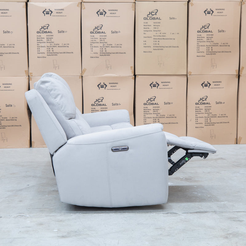 The Connor Three Seat Single Motor Electric Recliner Lounge - Light Grey available to purchase from Warehouse Furniture Clearance at our next sale event.