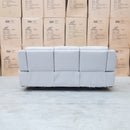 The Connor Three Seat Single Motor Electric Recliner Lounge - Light Grey available to purchase from Warehouse Furniture Clearance at our next sale event.