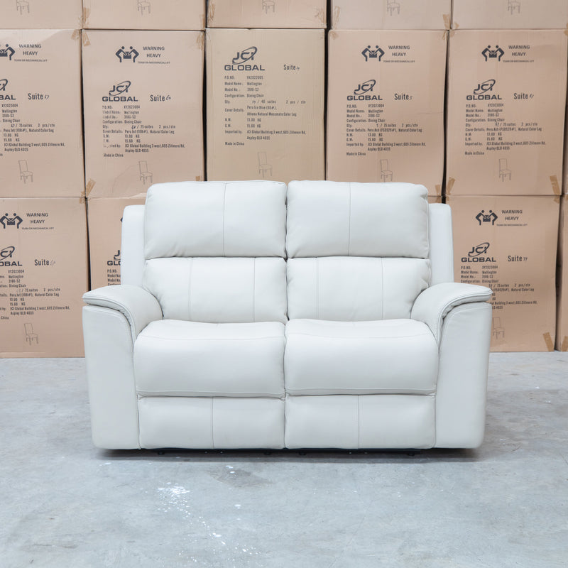 The Seattle Leather Two Seat Triple Motor Recliner Lounge - Beige available to purchase from Warehouse Furniture Clearance at our next sale event.