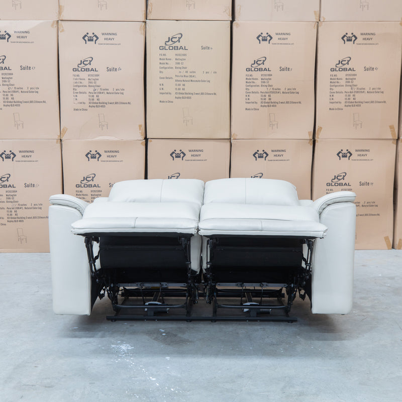 The Seattle Leather Two Seat Triple Motor Recliner Lounge - Beige available to purchase from Warehouse Furniture Clearance at our next sale event.