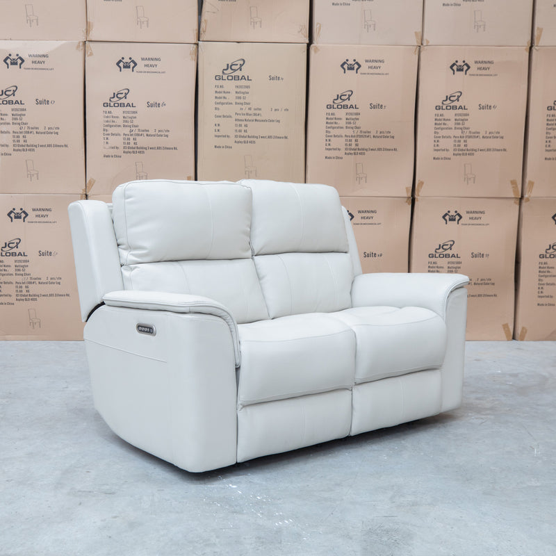 The Seattle Leather Two Seat Triple Motor Recliner Lounge - Beige available to purchase from Warehouse Furniture Clearance at our next sale event.