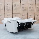 The Seattle Leather Two Seat Triple Motor Recliner Lounge - Beige available to purchase from Warehouse Furniture Clearance at our next sale event.
