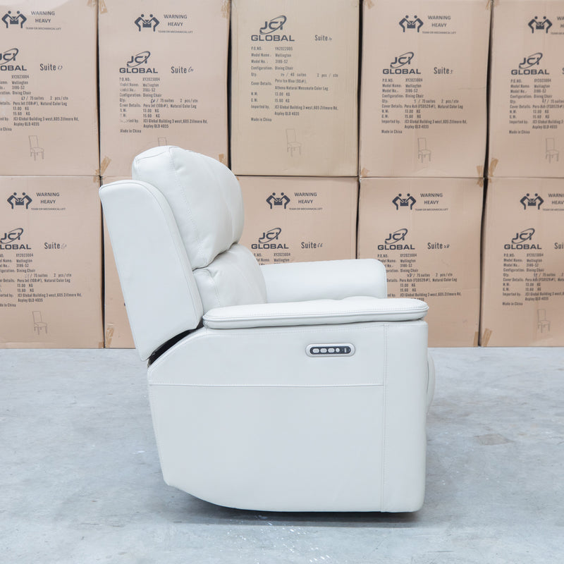 The Seattle Leather Two Seat Triple Motor Recliner Lounge - Beige available to purchase from Warehouse Furniture Clearance at our next sale event.