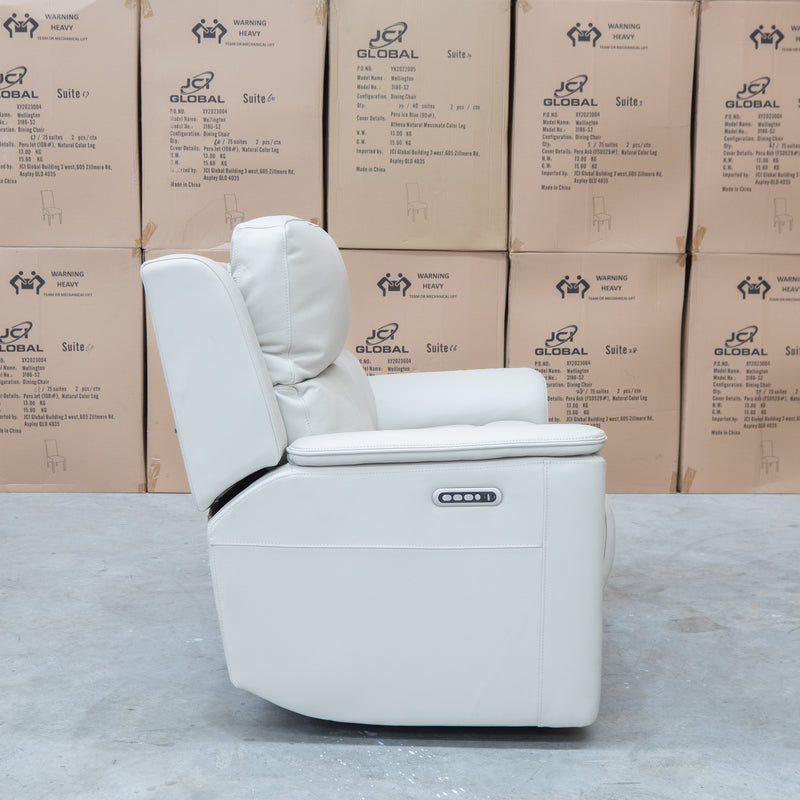 The Seattle Leather Two Seat Triple Motor Recliner Lounge - Beige available to purchase from Warehouse Furniture Clearance at our next sale event.