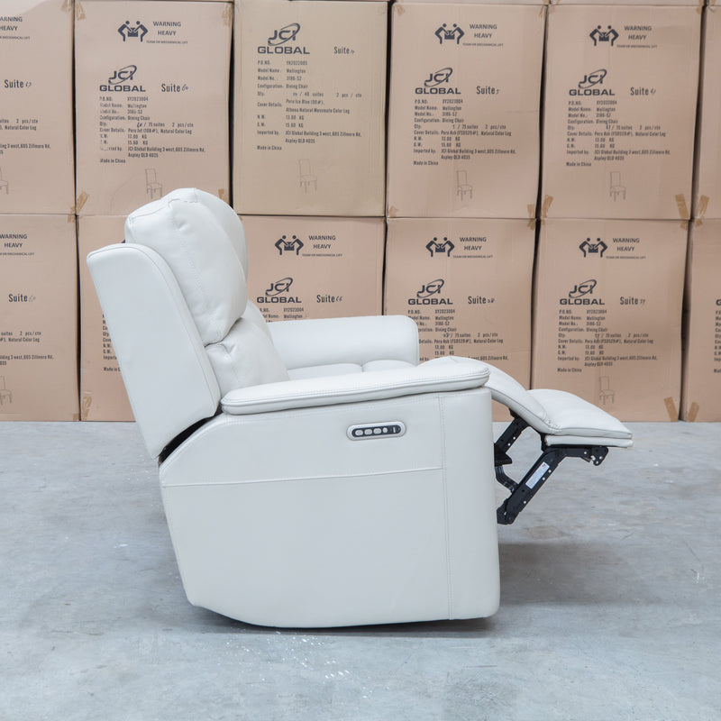 The Seattle Leather Two Seat Triple Motor Recliner Lounge - Beige available to purchase from Warehouse Furniture Clearance at our next sale event.