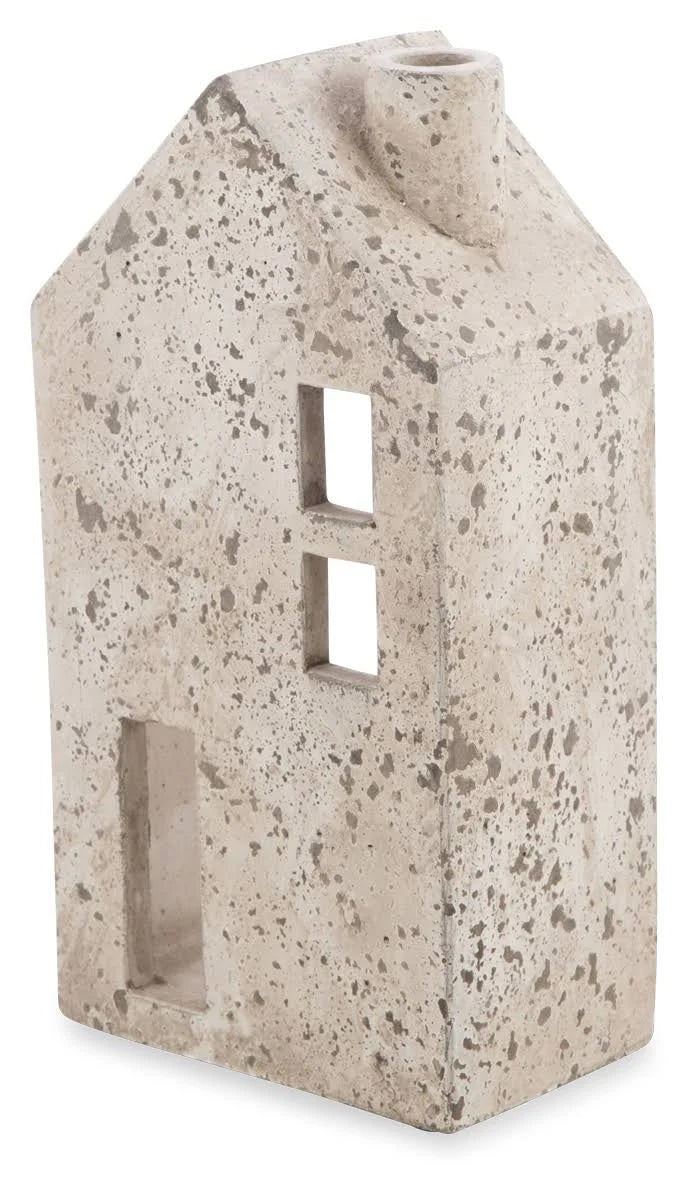 Rectangular Cement House Candle Holder with Chimney Large  -  Raw Natural  - CF250 - Available In-Store Only