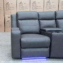 The Rhodes Four Seat Dual Motor Electric Recliner Theatre - Charcoal available to purchase from Warehouse Furniture Clearance at our next sale event.