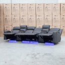 The Rhodes Four Seat Dual Motor Electric Recliner Theatre - Charcoal available to purchase from Warehouse Furniture Clearance at our next sale event.