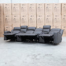 The Rhodes Four Seat Dual Motor Electric Recliner Theatre - Charcoal available to purchase from Warehouse Furniture Clearance at our next sale event.