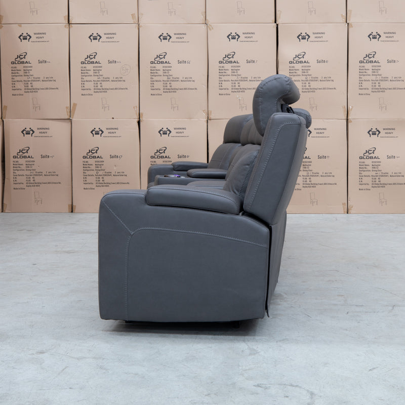 The Rhodes Four Seat Dual Motor Electric Recliner Theatre - Charcoal available to purchase from Warehouse Furniture Clearance at our next sale event.