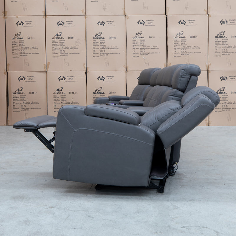 The Rhodes Four Seat Dual Motor Electric Recliner Theatre - Charcoal available to purchase from Warehouse Furniture Clearance at our next sale event.