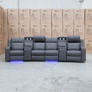 The Rhodes Four Seat Dual Motor Electric Recliner Theatre - Charcoal available to purchase from Warehouse Furniture Clearance at our next sale event.