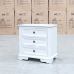 The Sala 3 Drawer Hardwood Bedside - PRE ORDER Available After 13th November available to purchase from Warehouse Furniture Clearance at our next sale event.