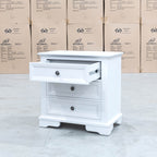 The Sala 3 Drawer Hardwood Bedside - PRE ORDER Available After 13th November available to purchase from Warehouse Furniture Clearance at our next sale event.