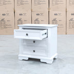 The Sala 3 Drawer Hardwood Bedside - PRE ORDER Available After 13th November available to purchase from Warehouse Furniture Clearance at our next sale event.