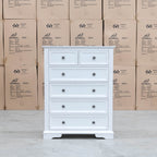 The Sala 6 Drawer Hardwood Tallboy - PRE ORDER Available After 13th November available to purchase from Warehouse Furniture Clearance at our next sale event.