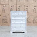 The Sala 6 Drawer Hardwood Tallboy available to purchase from Warehouse Furniture Clearance at our next sale event.