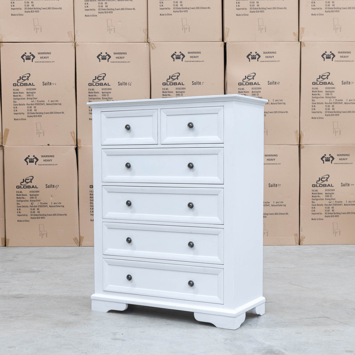 The Sala 6 Drawer Hardwood Tallboy - PRE ORDER Available After 13th November available to purchase from Warehouse Furniture Clearance at our next sale event.