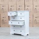 The Sala 6 Drawer Hardwood Tallboy available to purchase from Warehouse Furniture Clearance at our next sale event.