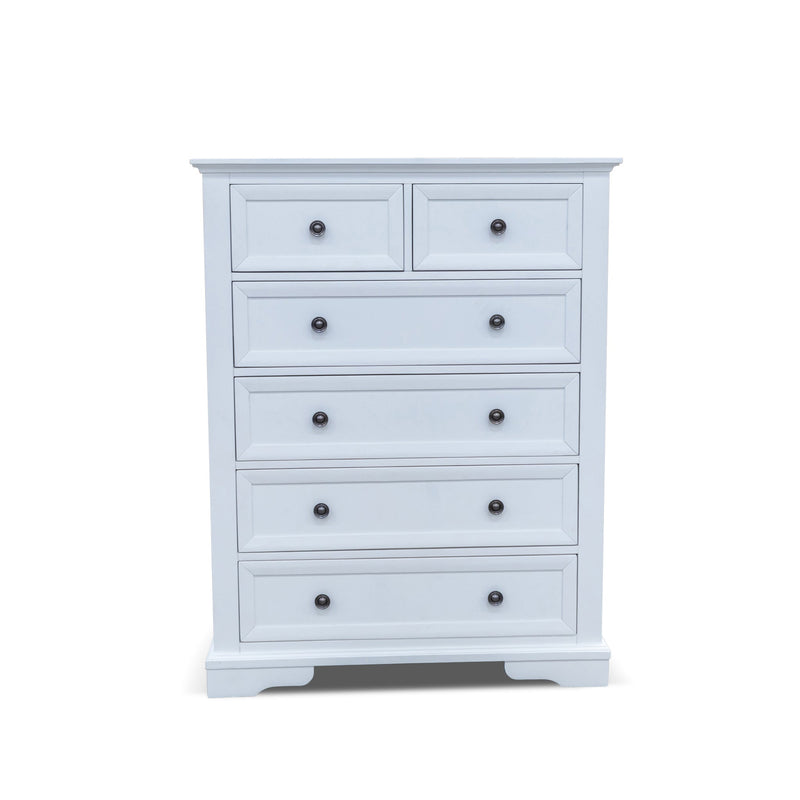 The Sala 6 Drawer Hardwood Tallboy available to purchase from Warehouse Furniture Clearance at our next sale event.