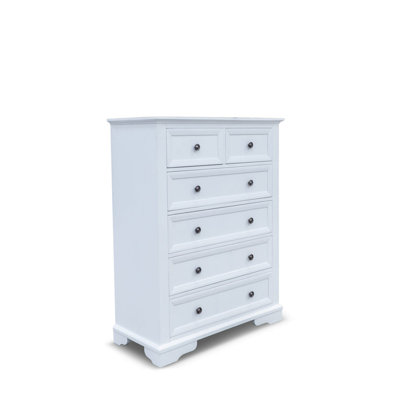 The Sala 6 Drawer Hardwood Tallboy available to purchase from Warehouse Furniture Clearance at our next sale event.