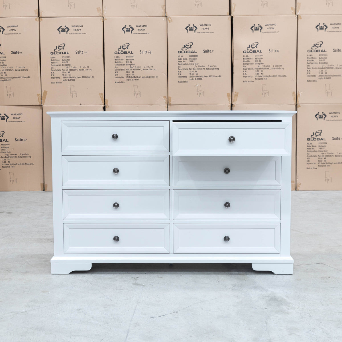 The Sala 8 Drawer Hardwood Dresser - PRE ORDER Available After 13th November available to purchase from Warehouse Furniture Clearance at our next sale event.