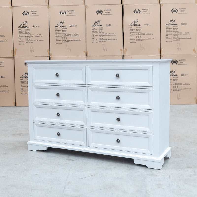 The Sala 8 Drawer Hardwood Dresser available to purchase from Warehouse Furniture Clearance at our next sale event.