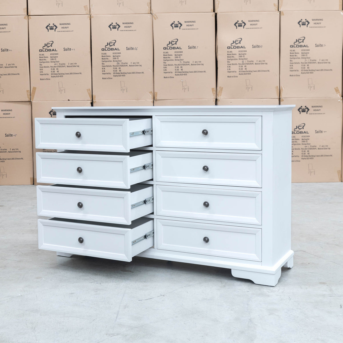 The Sala 8 Drawer Hardwood Dresser - PRE ORDER Available After 13th November available to purchase from Warehouse Furniture Clearance at our next sale event.