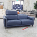 The Samantha Electric Dual Motor 2 Seat Sofa - Blue Leather - Floor Stock As Is available to purchase from Warehouse Furniture Clearance at our next sale event.