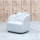 The Santorini Curved Arm Chair - Boucle Ivory - Available After 12th November available to purchase from Warehouse Furniture Clearance at our next sale event.