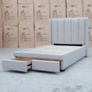 The Hudson King Single Fabric Storage Bed - Oat White available to purchase from Warehouse Furniture Clearance at our next sale event.