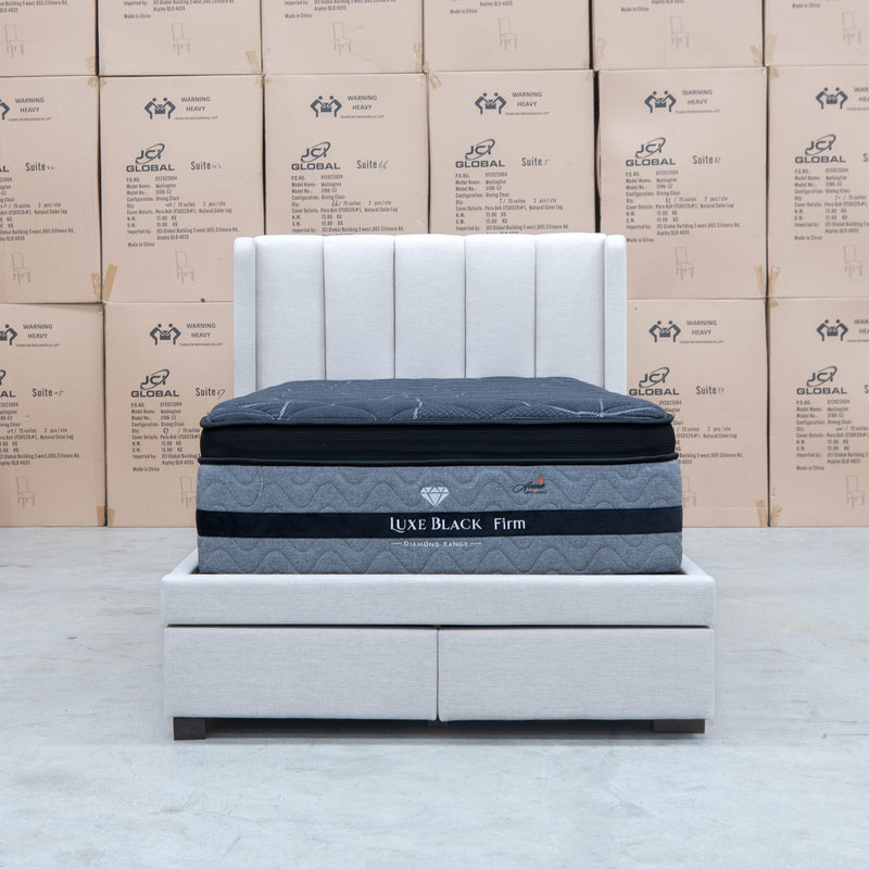 The Hudson King Single Fabric Storage Bed - Oat White available to purchase from Warehouse Furniture Clearance at our next sale event.