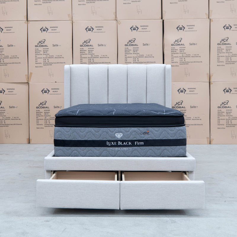 The Hudson King Single Fabric Storage Bed - Oat White available to purchase from Warehouse Furniture Clearance at our next sale event.