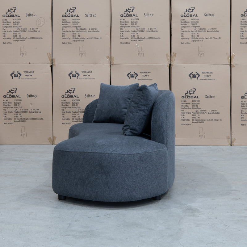 The Santorini Curved Chaise Sofa - Lance Charcoal available to purchase from Warehouse Furniture Clearance at our next sale event.