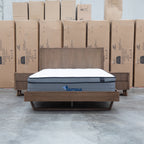The Santos Messmate Timber Queen Floating Bedframe - Aussie Smoke available to purchase from Warehouse Furniture Clearance at our next sale event.