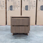 The Santos Messmate Two Drawer Bedside - Aussie Smoke available to purchase from Warehouse Furniture Clearance at our next sale event.