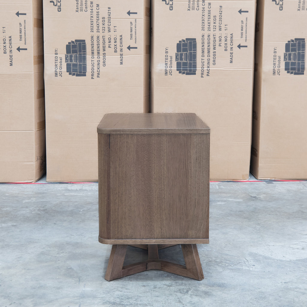 The Santos Messmate Two Drawer Bedside - Aussie Smoke available to purchase from Warehouse Furniture Clearance at our next sale event.
