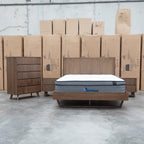 The Santos Messmate Timber Queen Floating Bedframe - Aussie Smoke available to purchase from Warehouse Furniture Clearance at our next sale event.