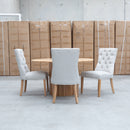 The Semillon Upholstered Natural Frame Dining Chair - Oat available to purchase from Warehouse Furniture Clearance at our next sale event.