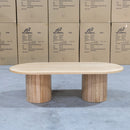 The Semillon New Zealand Ash Oval Coffee Table available to purchase from Warehouse Furniture Clearance at our next sale event.