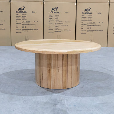 The Semillon New Zealand Ash Round Coffee Table - Natural available to purchase from Warehouse Furniture Clearance at our next sale event.