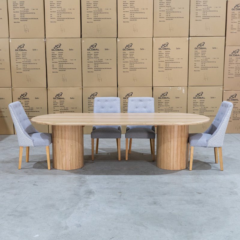 The Semillon 270cm New Zealand Ash Oval Dining Table - Natural available to purchase from Warehouse Furniture Clearance at our next sale event.