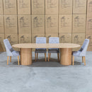 The Semillon 270cm New Zealand Ash Oval Dining Table available to purchase from Warehouse Furniture Clearance at our next sale event.