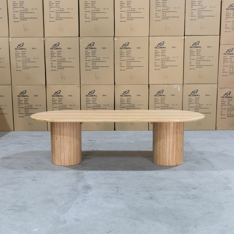 The Semillon 240cm New Zealand Ash Oval Dining Table - Natural available to purchase from Warehouse Furniture Clearance at our next sale event.