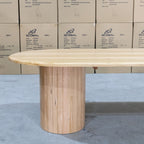 The Semillon 270cm New Zealand Ash Oval Dining Table - Natural available to purchase from Warehouse Furniture Clearance at our next sale event.