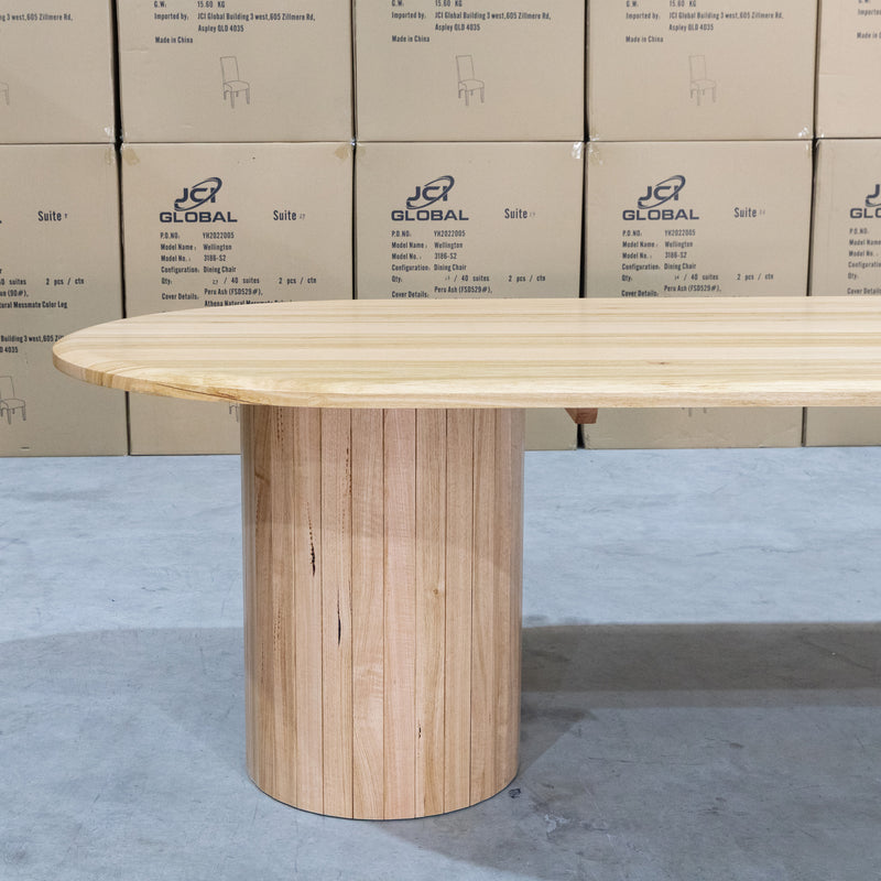 The Semillon 270cm New Zealand Ash Oval Dining Table - Natural available to purchase from Warehouse Furniture Clearance at our next sale event.