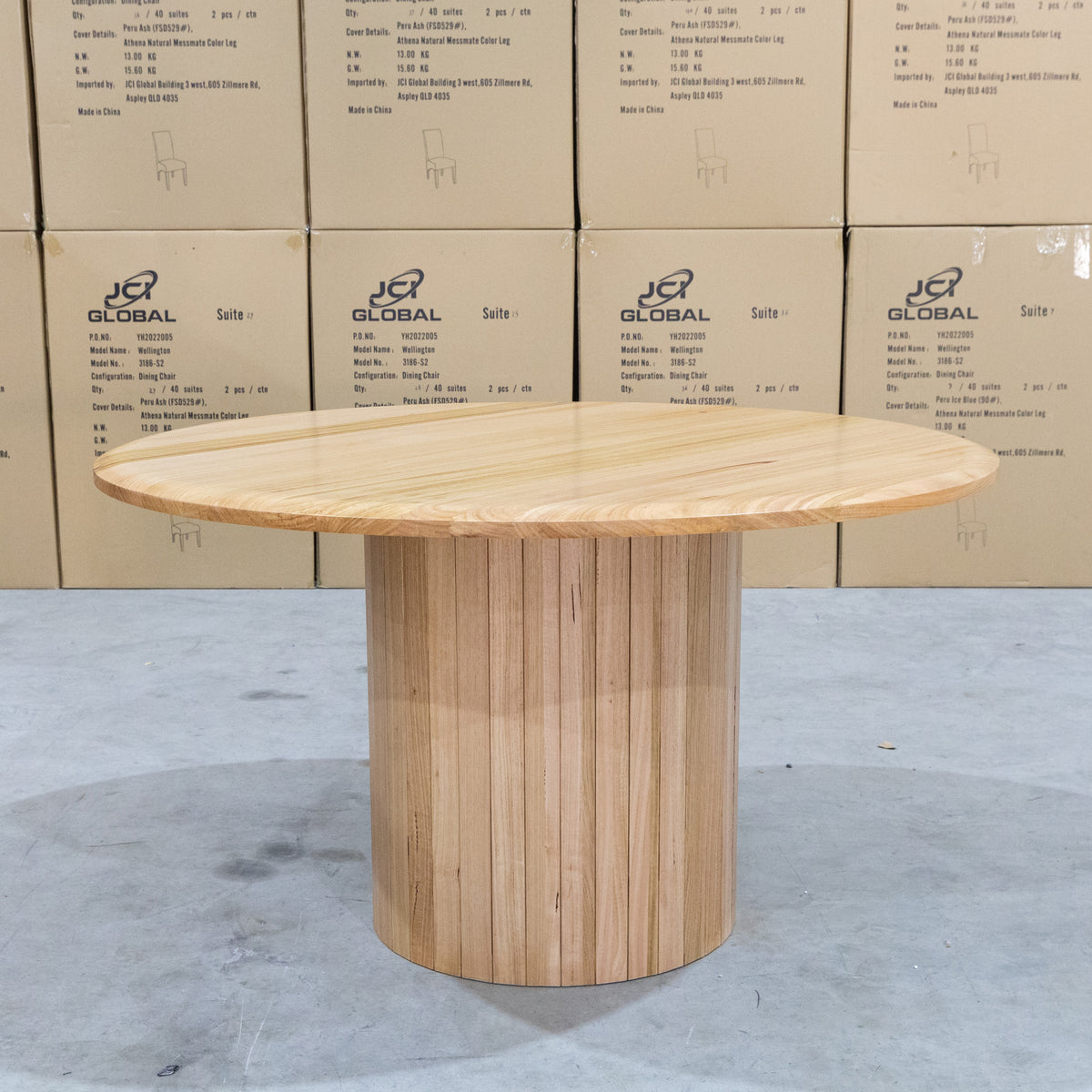 The Semillon New Zealand Ash 135cm Round Dining Table - Natural available to purchase from Warehouse Furniture Clearance at our next sale event.