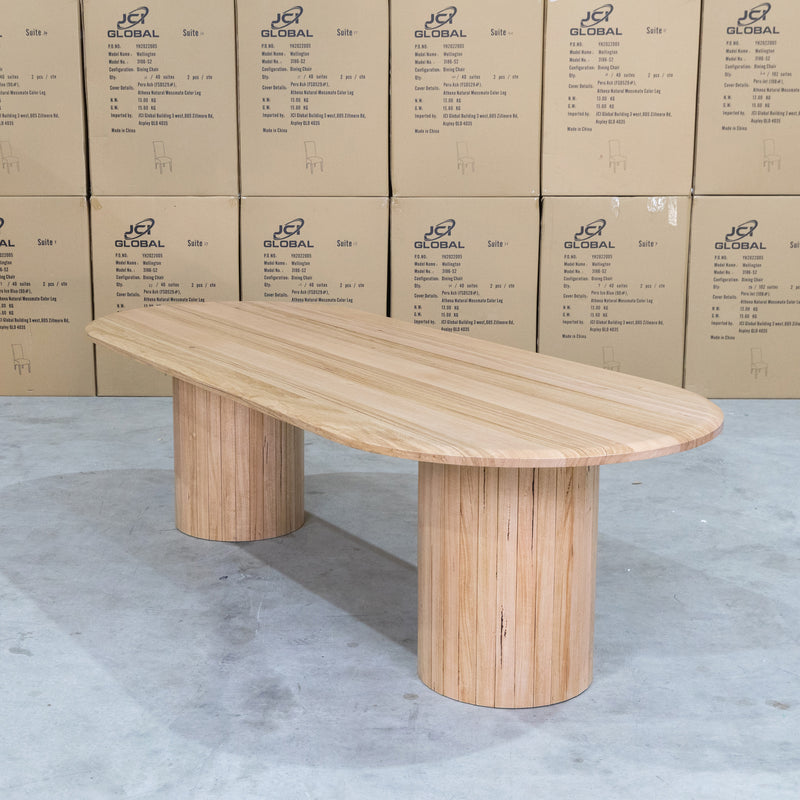 The Semillon 270cm New Zealand Ash Oval Dining Table - Natural available to purchase from Warehouse Furniture Clearance at our next sale event.