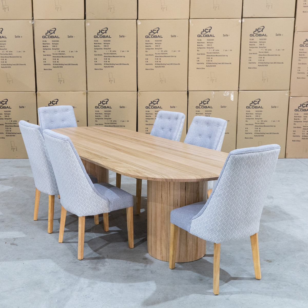 The Semillon 270cm New Zealand Ash Oval Dining Table - Natural available to purchase from Warehouse Furniture Clearance at our next sale event.